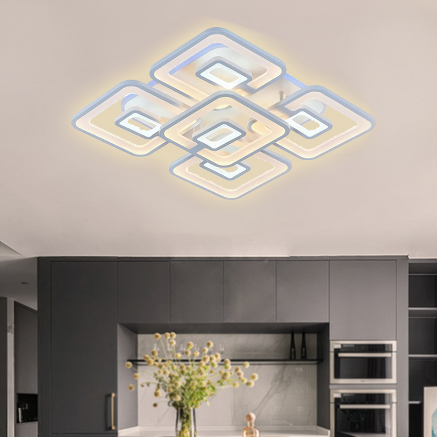 LED lustr s dálkovým ovládáním FELIX 107W, 5 čtverců, studené/teplé/neutrální světlo, stmívatelné, bílá