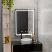 LED Touch Karl Mirror Defrition System, hodiny a teplota 50x70 cm Černý štětec