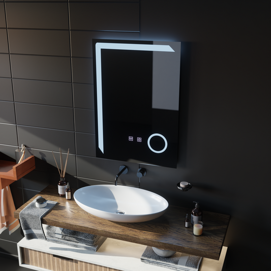 Obdélníkové LED zrcadlo, 50x70cm, Linea Touch, Demister System, Stmívatelné