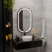 LED zrcadlo Helmut Senzor odmlžování, hodiny a teplota 50x90 cm černý rám broušený Marcello Funghi