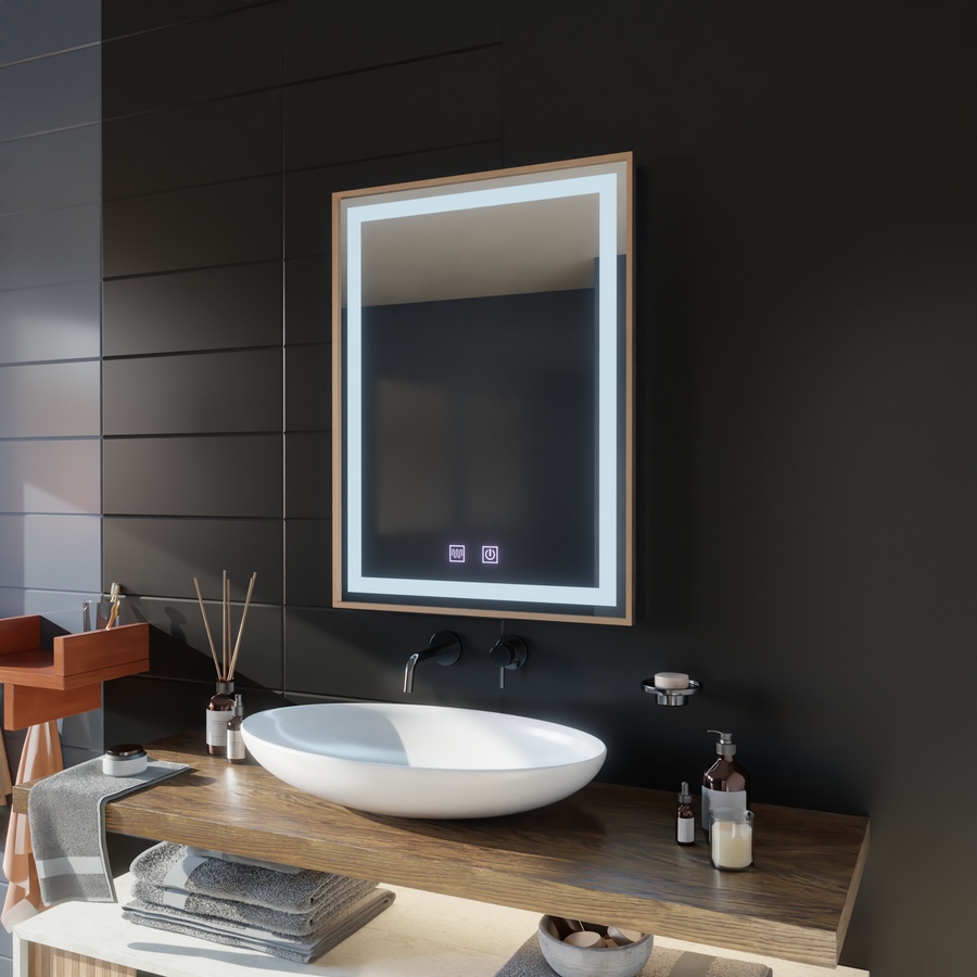LED Touch Kariri Mirror, 60x80 cm, Funkce rozmrazování, zlaté růže kartáčované rám