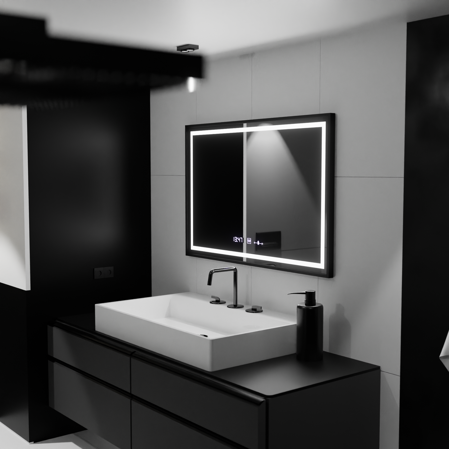 Zrcadlo LED obdélníkový 120x80cm Raggio Motion Glow Marcello Dezoring System teploměr a dimable hodiny