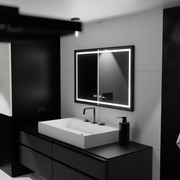Obdélníkové LED zrcadlo, 120x80cm, Verite Majeste Noir Motion Glow Marcello, Demister System, Hodiny & Teploměr, Stmívatelné