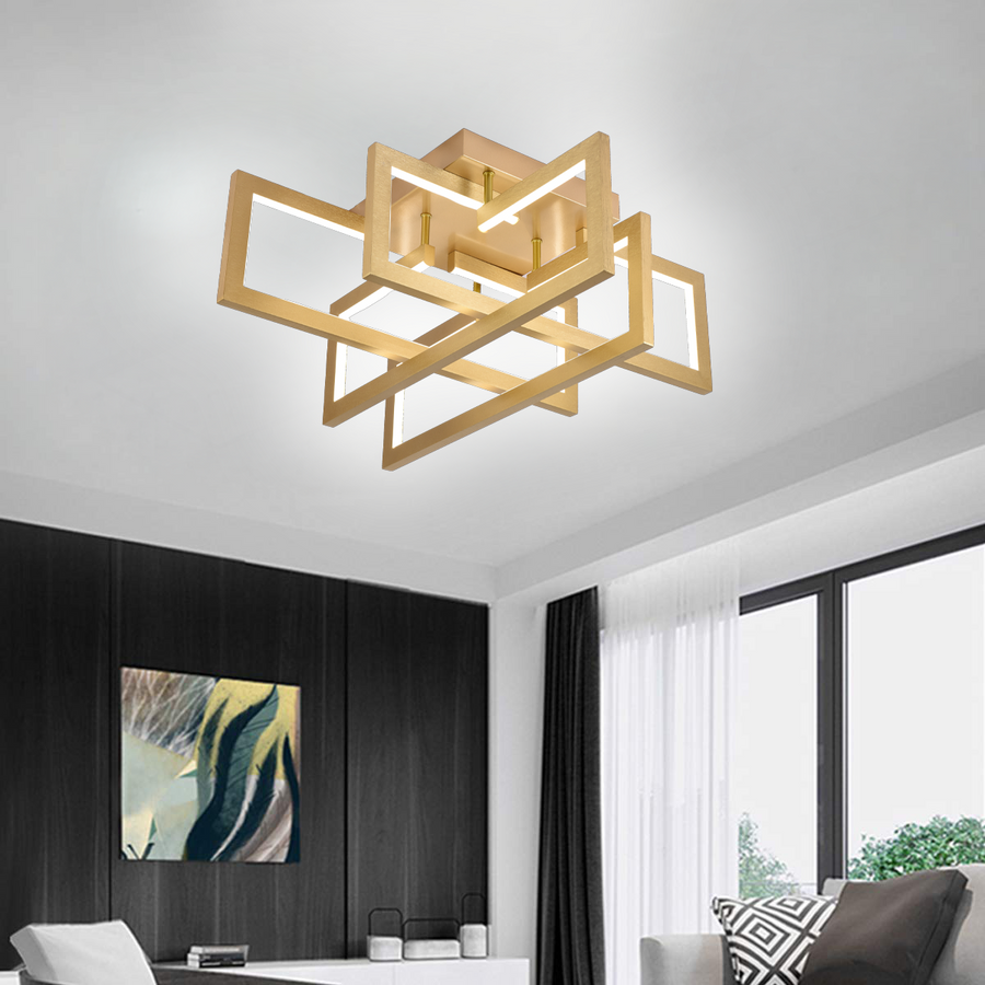 LED lustr s dálkovým ovládáním 98W, 4 Elements, Studené/Teplé/Neutrální světlo, Stmívatelné, Zlaté