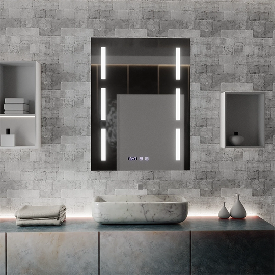 Zrcadlo LED Touch Erich S86/60X80 Systém odmlžování, hodiny a teplota 60x80 cm