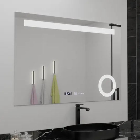Obdélníkové LED zrcadlo, 80x60cm, ABSOLU MotionGlow Marcello, systém odmlžování, hodiny a teploměr, kosmetická lupa, stmívatelná zrcátka Marcello Výchozí název Alessandro Design