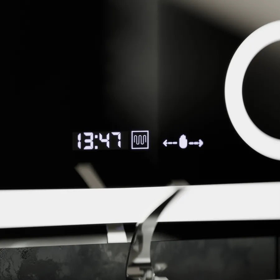 Obdélníkové LED zrcadlo, 80x80cm, Souverain MotionGlow Marcello, Demister System, Hodiny & Teploměr, Kosmetická lupa, Stmívatelné