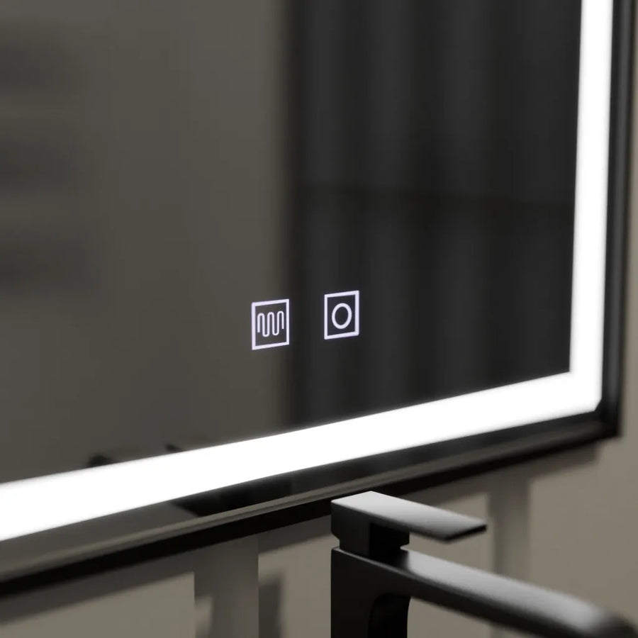 Zrcadlový LED obdélníkový 60x90cm okrajový systém defrice dotyku, černý rám