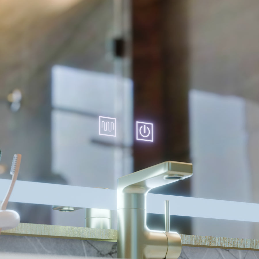 LED Touch Kariri Mirror, 80x60 cm, Funkce rozmrazování, zlaté růže kartáčované rám