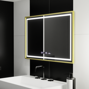 Zrcadlo LED obdélníkový 100x65cm Verite Royale Gold Motion Glow Marcello Clock Defrition System & Dimable teploměr