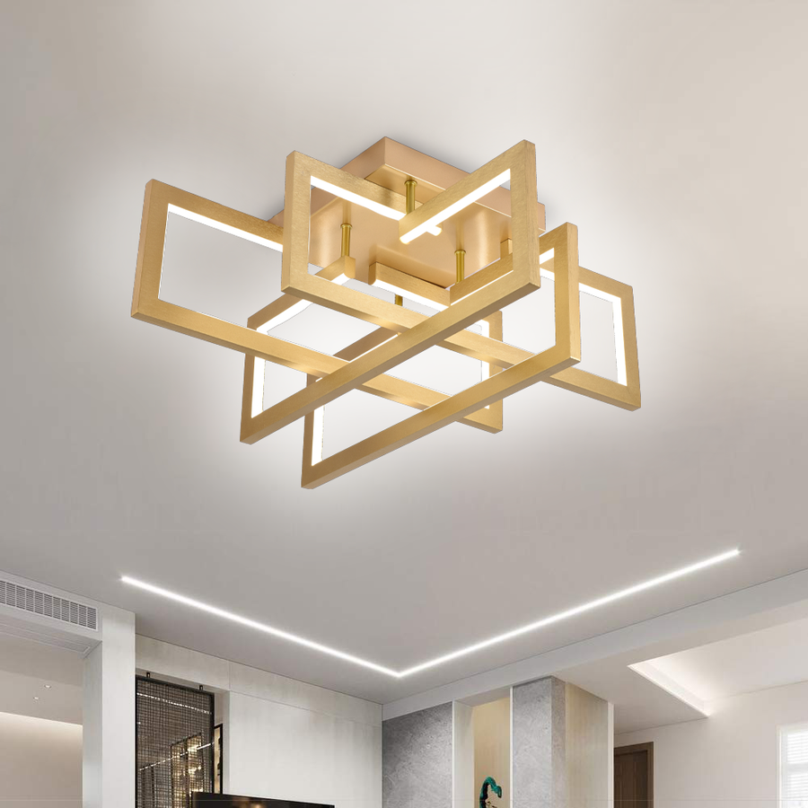 LED lustr s dálkovým ovládáním 98W, 4 Elements, Studené/Teplé/Neutrální světlo, Stmívatelné, Zlaté