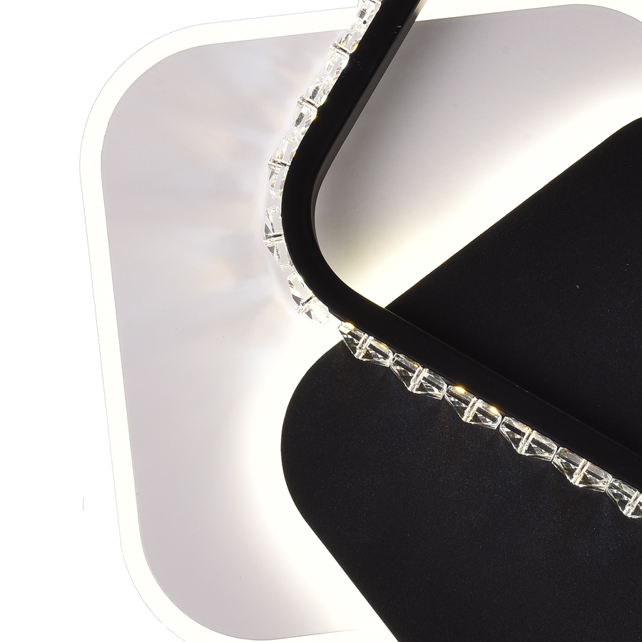 LED křišťálový lustr PRISMIQ 39W, 3 čtverce, studené/teplé/neutrální světlo, černý