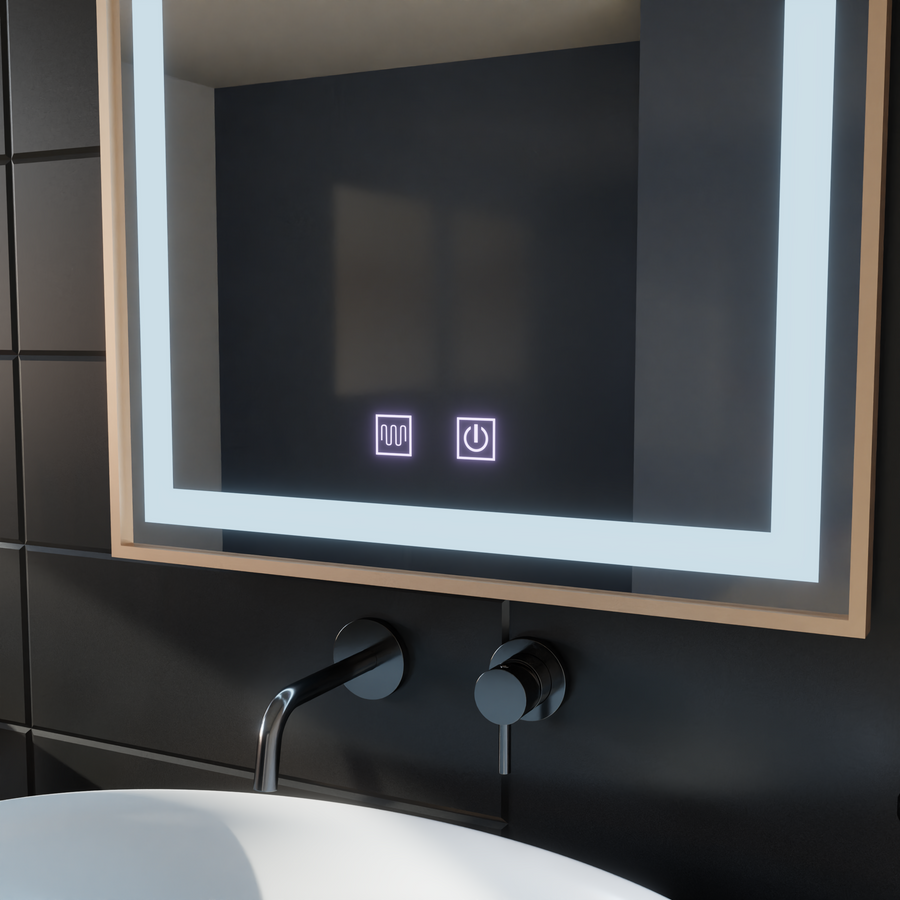LED Touch Kariri Mirror, 60x80 cm, Funkce rozmrazování, zlaté růže kartáčované rám