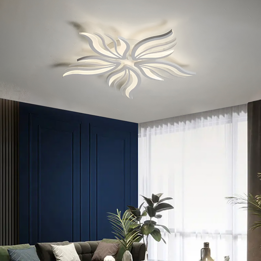 LED lustr s dálkovým ovládáním SAKURA 60W, 5 okvětních lístků, Studené/Teplé/Neutrální světlo, Stmívatelné, Bílá