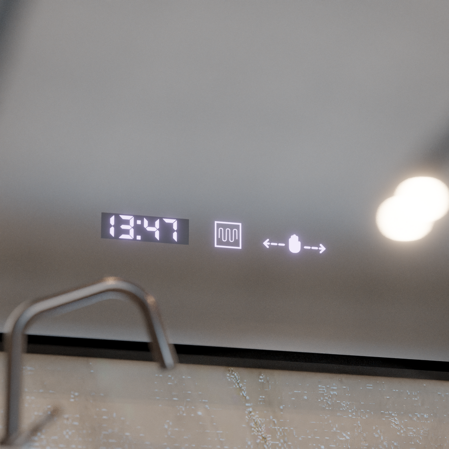 LED zrcadlo Francesca MotionGlow Snímač 80x60 cm Teplé/Studené/Neutrální světlo Stmívatelný rám Černý kartáčovaný systém odmlžování Teploměr Hodiny Marcello Funghi Collection