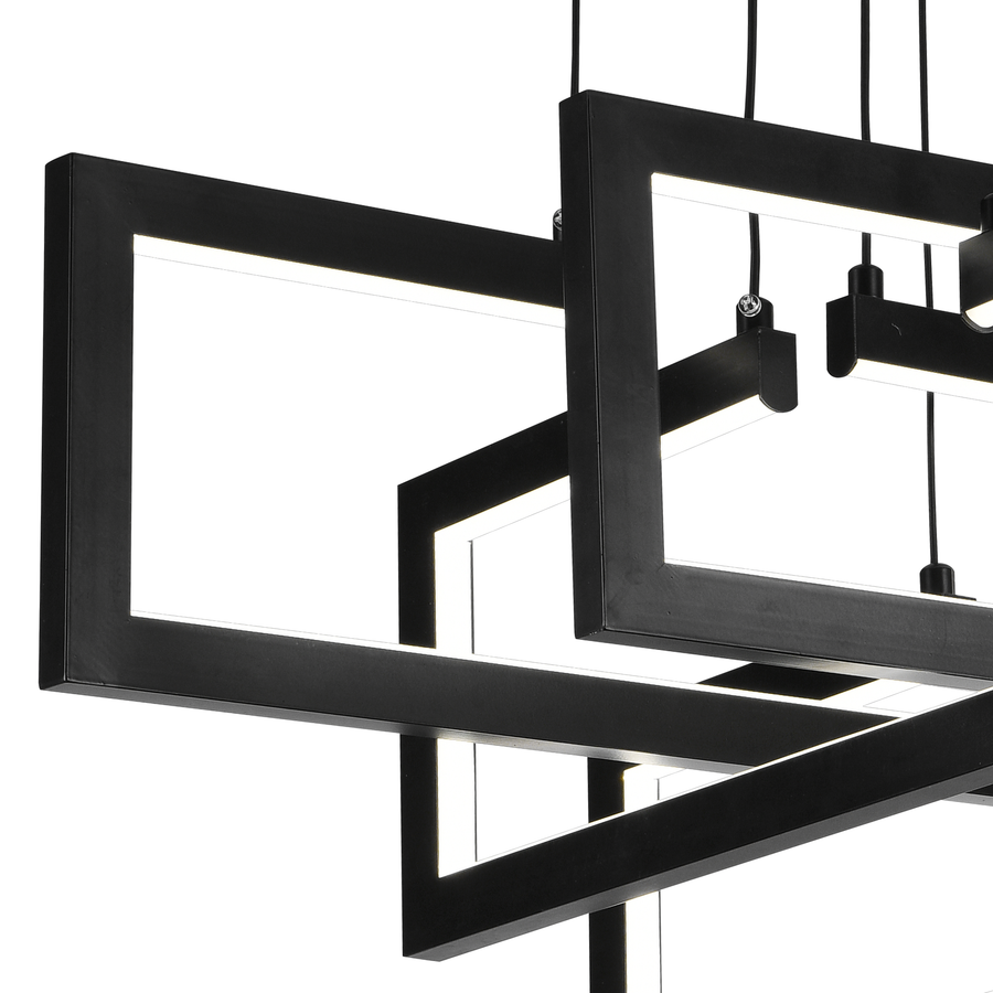 LED lustr s dálkovým ovládáním, Závěsný 98W, 4 prvky, Studené/Teplé/Neutrální světlo, Stmívatelné, Nastavitelná výška, Černá