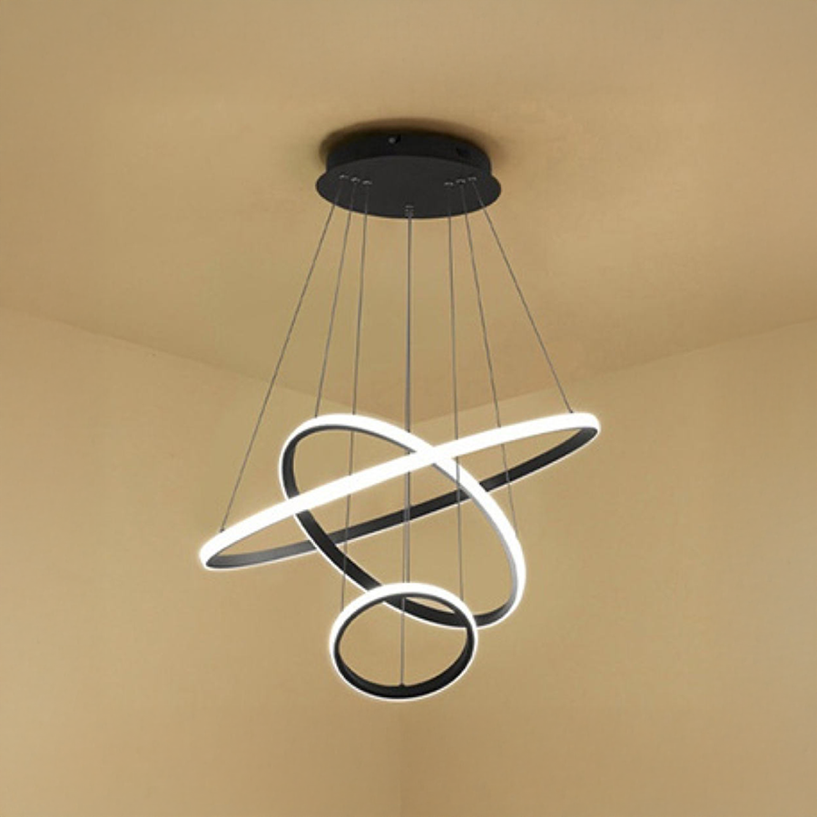 LED závěsný lustr RICCI 45W, 3 kruhy, studené/teplé/neutrální světlo, černý, výškově nastavitelný