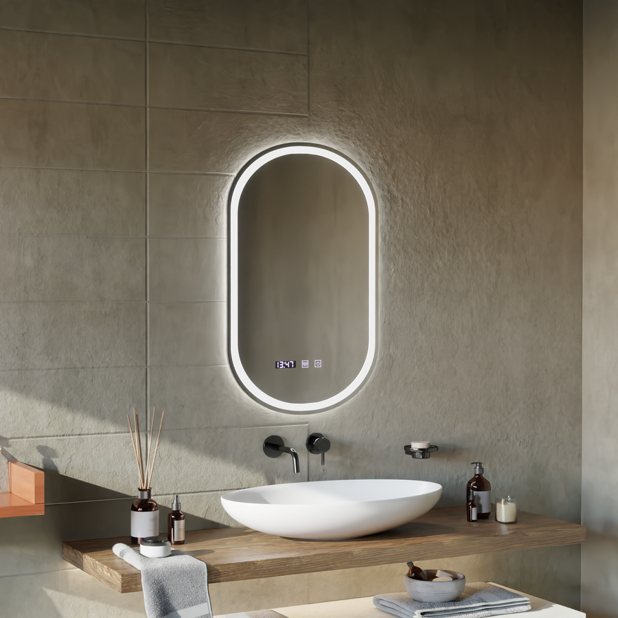 ONIRA LED Touch Mirror De-fogging System, Clock and Temperature 50x80 cm