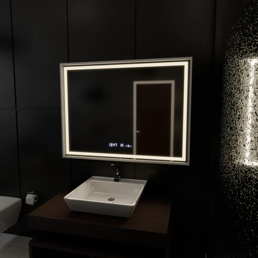 Zrcadlo LED obdélníkový 80x60cm Verite Imperial Silver Motion Glow Marcello Clock Defrition System & Dimable teploměr