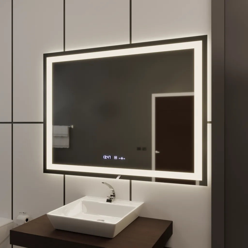 Mirror LED obdélníkový 120x80cm vérité Motionglow Marcello, deaktivační systém, teploměr a hodiny, daimable