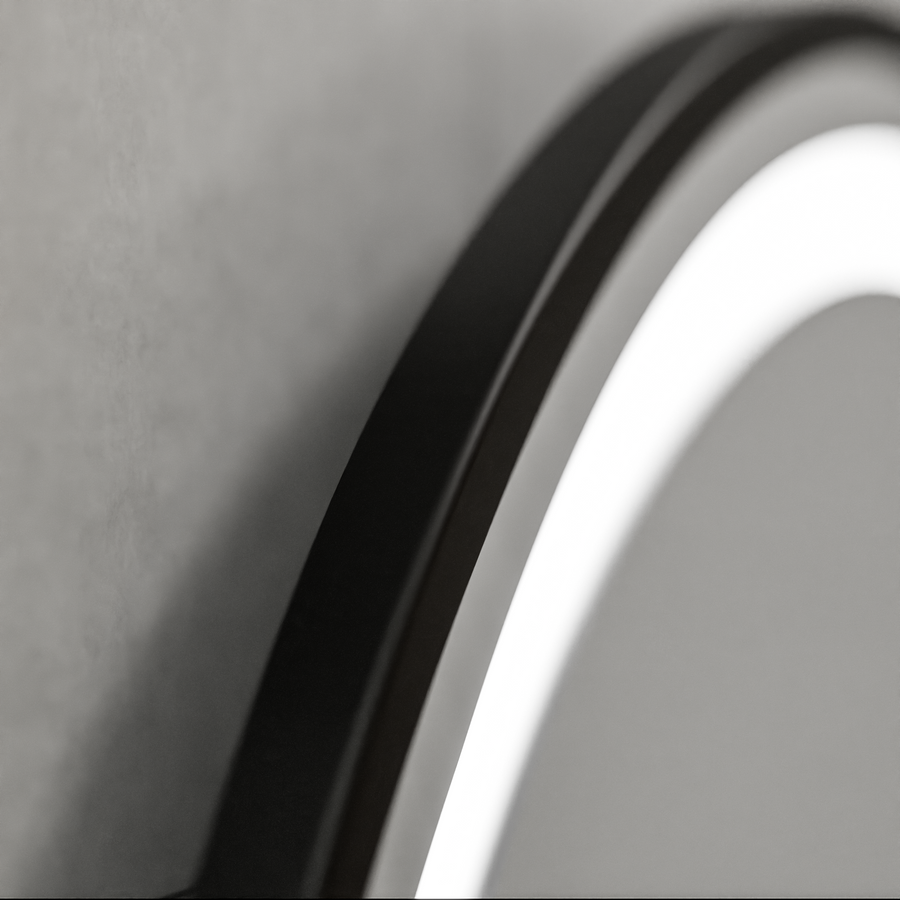 LED kulaté zrcadlo, 100 cm, Celeste Majesté Noir MotionGlow Marcello, Demister System, Hodiny & Teploměr, Stmívatelné