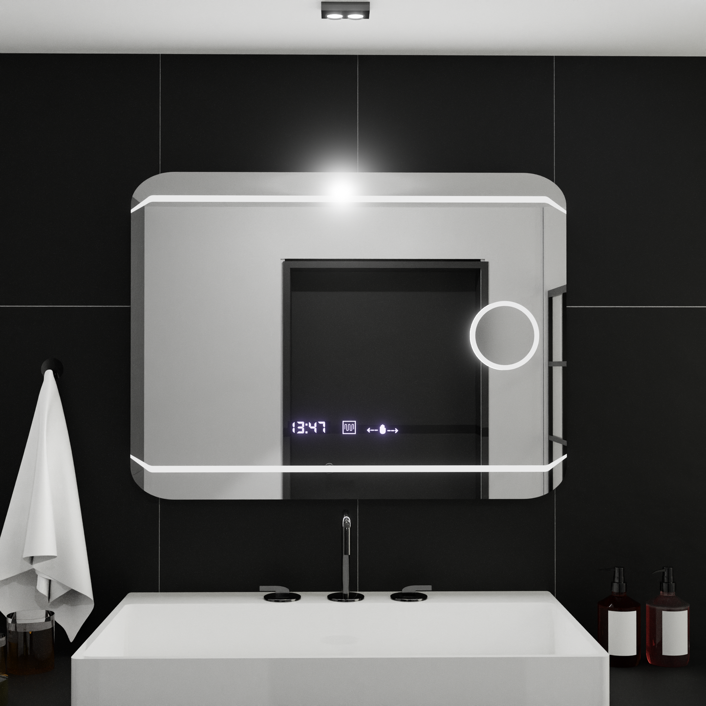 Obdélníkový LED zrcadlo 80x60cm Stile Motiongllow Marcello Dirusing System & Teplometer kosmetiky Dimable
