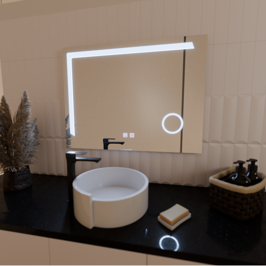Obdélníkové LED zrcadlo, 80x60cm, Linea Touch, Demister System, Stmívatelné