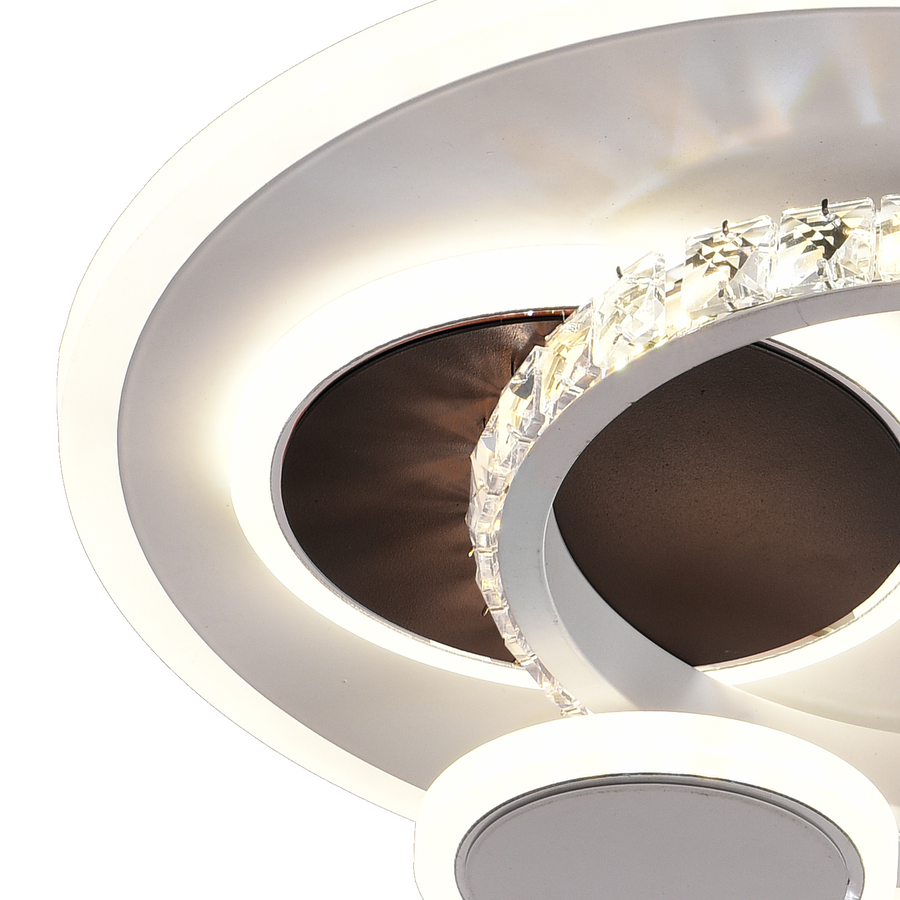 LED lustr s krystalem HELIOX, 43W, 4 kruhy, studené/teplé/neutrální světlo, bílá