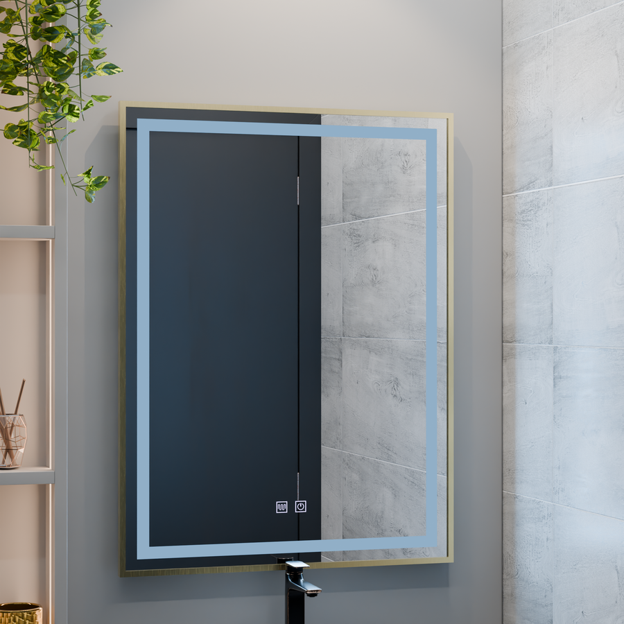 LED Touch Kalahiri Mirror, 80x60 cm, funkce odmrazování, zlatý rám štětce