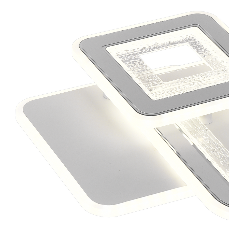 SQUARE 53W LED lustr, 3 čtverce, studené/teplé/neutrální světlo, bílá