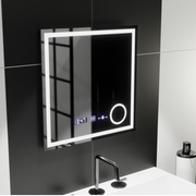 Obdélníkové LED zrcadlo, 60x60cm, Souverain MotionGlow Marcello, Demister System, Hodiny & Teploměr, Kosmetická lupa, Stmívatelné