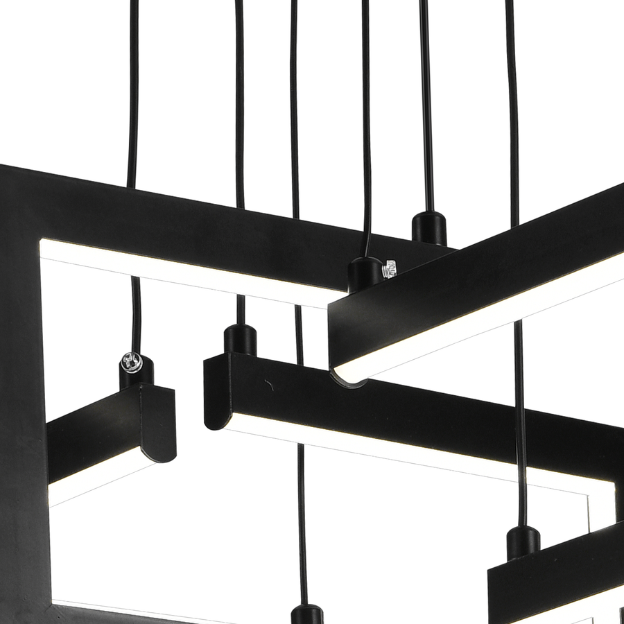 LED lustr s dálkovým ovládáním, Závěsný 98W, 4 prvky, Studené/Teplé/Neutrální světlo, Stmívatelné, Nastavitelná výška, Černá