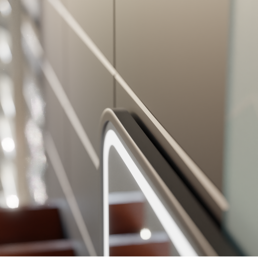 Mirror LED LED Touch Bernd Dezoringový systém, hodiny a teplota 80x60 cm fond Black Brush Cosmetica