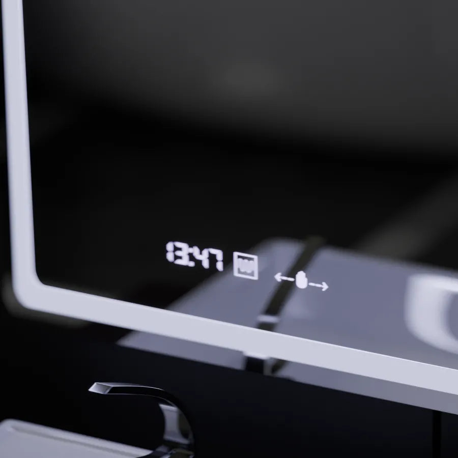 Obdélníkové LED zrcadlo, 60x80 cm, senzor Wizz MotionGlow Marcello, systém odmlžování, hodiny a teploměr, stmívatelné