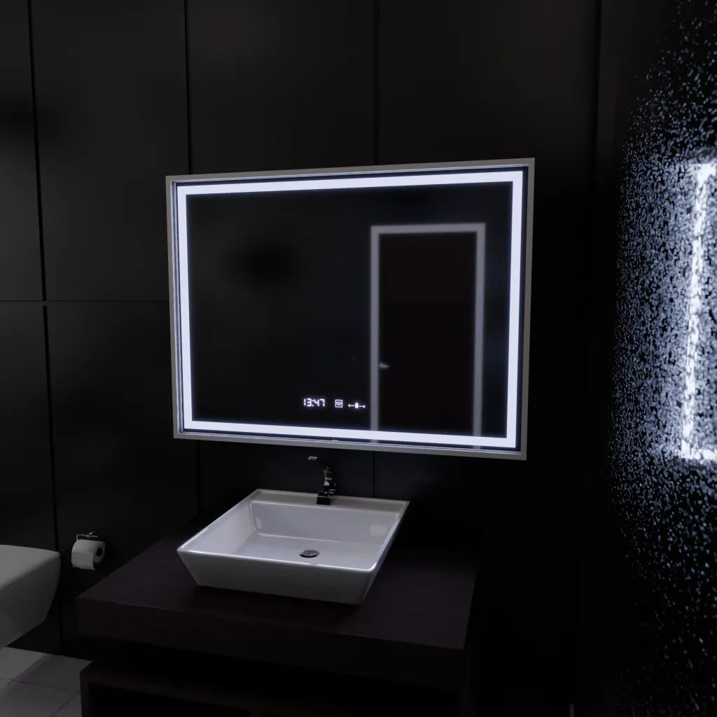 Zrcadlo LED obdélníkový 80x60cm Verite Imperial Silver Motion Glow Marcello Clock Defrition System & Dimable teploměr