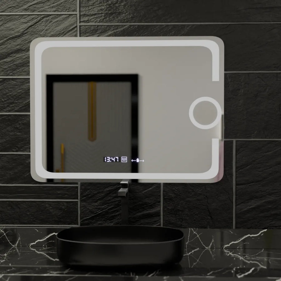 Zrcadlo LED obdélníkový 80x60cm Eclat Motionglow Marcello Clock Defrition System & Wolf teploměr Dimable Cosmetic