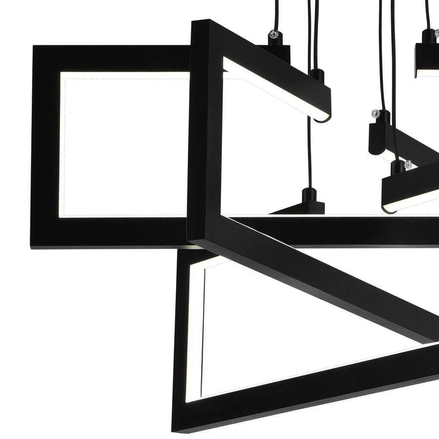 LED lustr s dálkovým ovládáním, Závěsný 73W, 3 prvky, Studené/Teplé/Neutrální světlo, Stmívatelné, Nastavitelná výška, Černá