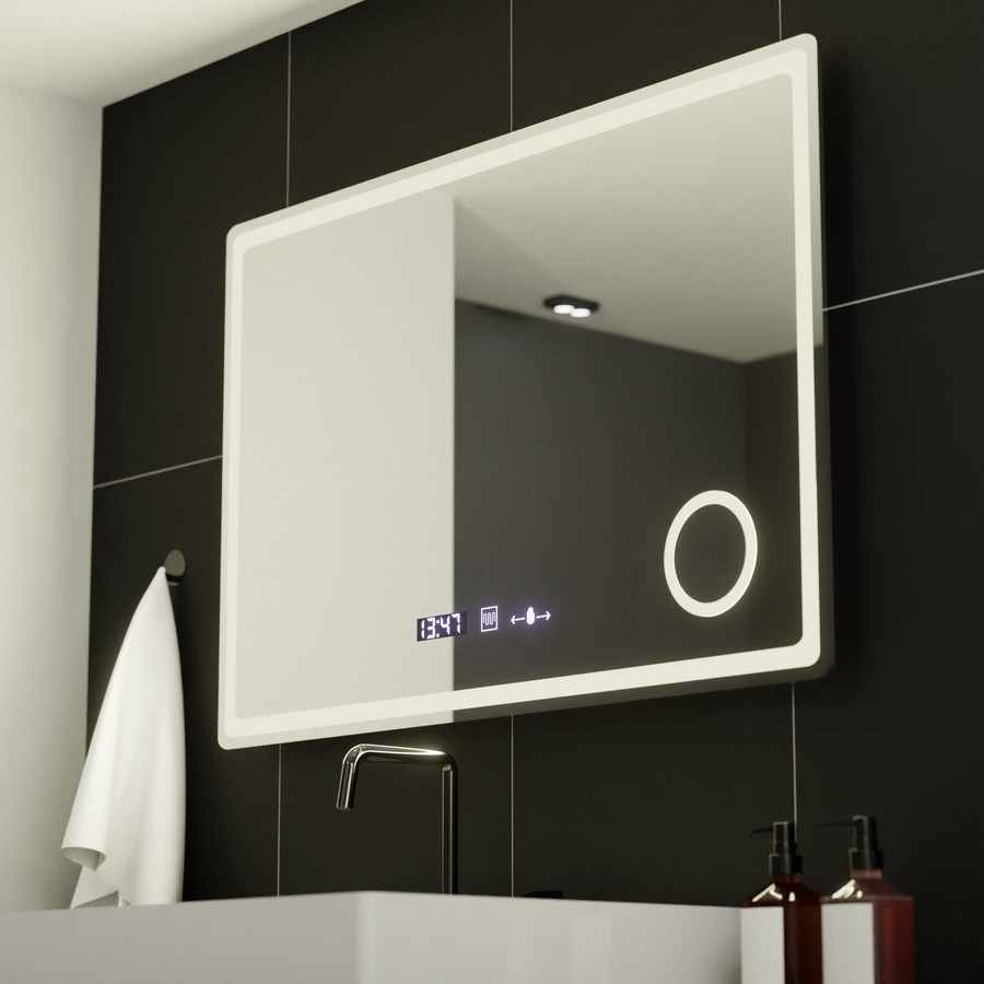 Zrcadlo LED obdélníkový 90x60cm Bellezza riflesso puro Motionglow Marcello Desical Clock Defrock System