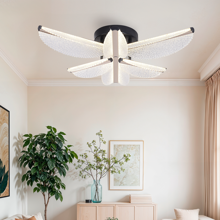 LED lustr s dálkovým ovládáním TULLIO 68W, 6 okvětních lístků, studené/teplé/neutrální světlo, stmívatelné, černá