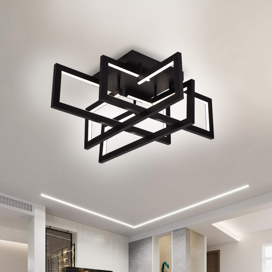 LED lustr s dálkovým ovládáním 98W, 4 Elements, Studené/Teplé/Neutrální světlo, Stmívatelné, Černá
