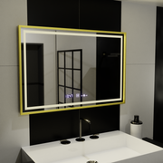 Zrcadlo LED obdélníkový 100x65cm Verite Royale Gold Motion Glow Marcello Clock Defrition System & Dimable teploměr