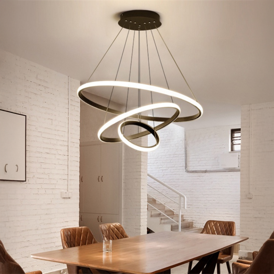 LED závěsný lustr RICCI 45W, 3 kruhy, studené/teplé/neutrální světlo, černý, výškově nastavitelný