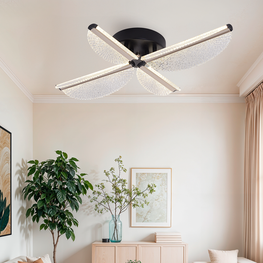 LED lustr s dálkovým ovládáním TULLIO 45W, 4 okvětní lístky, studené/teplé/neutrální světlo, stmívatelné, černá