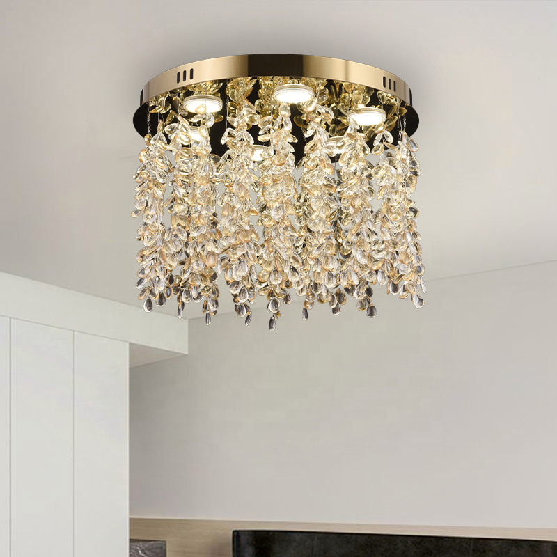 Křišťálový LED lustr LLC213/400GD kulatý, 22W, studené/teplé/neutrální světlo, křišťál, zlatý