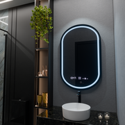 Oválné LED zrcadlo, 50x80cm, Alessia MotionGlow Marcello, Demister System, Hodiny & Teploměr, Stmívatelné
