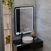 LED Touch Karl Mirror Defrition System, hodiny a teplota 50x70 cm Černý štětec