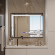 LED zrcadlo Francesca MotionGlow Snímač 80x60 cm Teplé/Studené/Neutrální světlo Stmívatelný rám Černý kartáčovaný systém odmlžování Teploměr Hodiny Marcello Funghi Collection