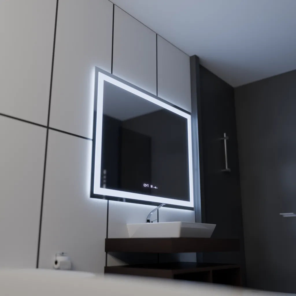 Mirror LED obdélníkový 120x80cm vérité Motionglow Marcello, deaktivační systém, teploměr a hodiny, daimable