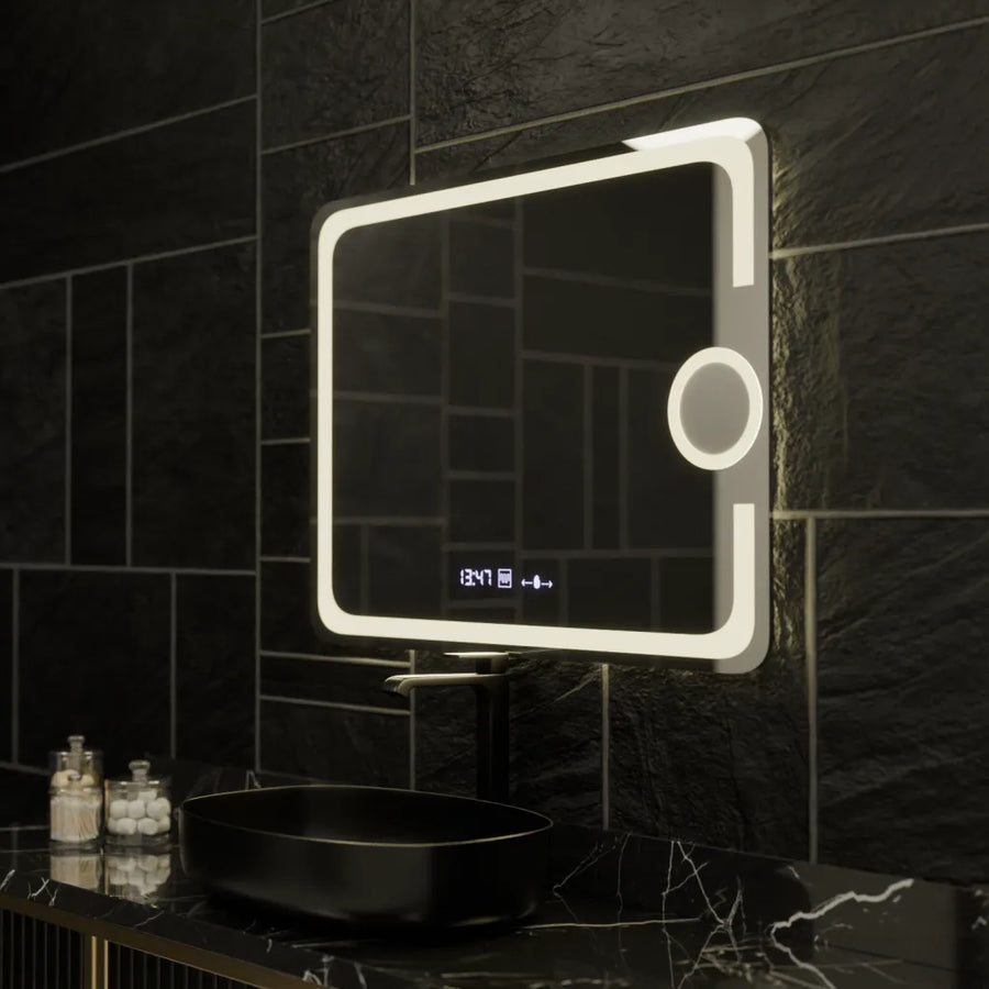 Zrcadlo LED obdélníkový 80x60cm Eclat Motionglow Marcello Clock Defrition System & Wolf teploměr Dimable Cosmetic
