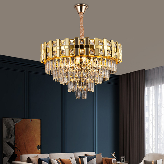 Křišťálový lustr BRAN Mango 8xE14, Průměr 60cm, Lesklý zlatý, Nastavitelná výška